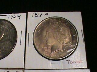(5) PEACE Silver Dollar US Coins You Grade 3 - 1922 1 - 1924 1 - 1925 2