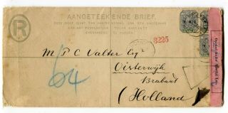 South Africa 1902 Boer War - Postal Stationery Registered Censor Cover - Holland