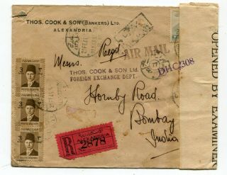 Egypt 1944 Registered Airmail Censor Cover To India - Thomas Cook & Sons