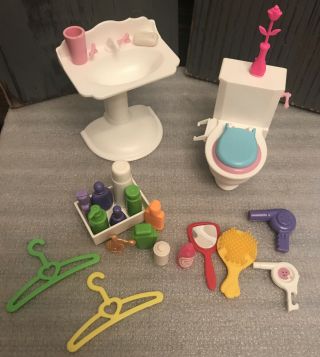 Doll Sized Toilet,  Sink And Personal Care Accessories