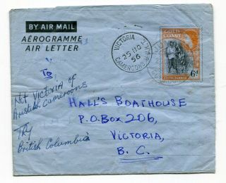 Gold Coast 1956 Qeii Stationery Air Letter To Bc Canada - Missent To Cameroons -