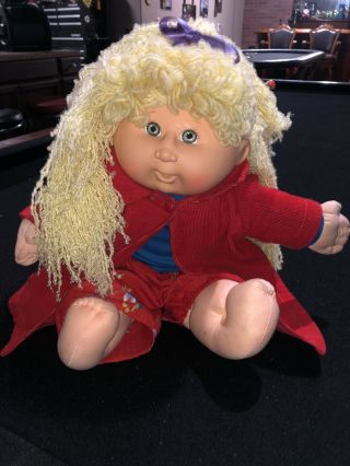 Vtg 1990 First Edition Cabbage Patch Doll Blue Eyes Blonde Xavier Roberts Hasbro