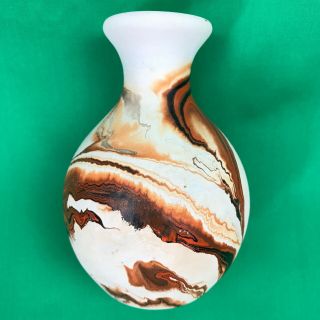 Vintage Nemadji Pottery Vase 4 " Swirled Orange Rust Black Clay Art Pottery