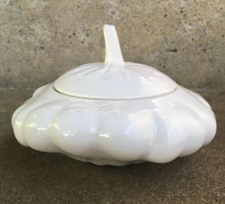 Vintage Fitz And Floyd White Gourd With Lid Pumpkin Dish 1978