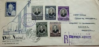 Nicaragua 1957 National Day Cover Redirected With Costa Rica Stamps On Back