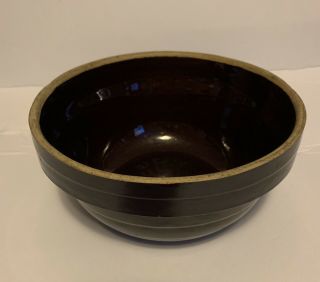 Vintage 9 Inch Brown Glazed Stoneware Mixing Bowl Usa
