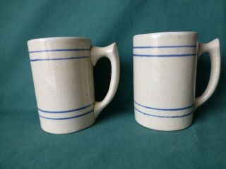 Two Antique Stoneware Mugs With Blue Stripes