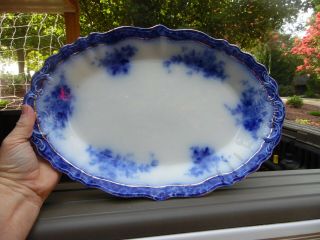 Large 17 " Antique Flow Blue Turkey Platter / Touraine / Stanley Potteries