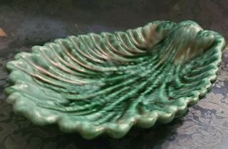 Vintage Large Green Ceramic Clam Shell Dish Or Bowl