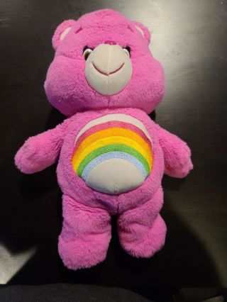 2014 Just Play Care Bears Cheer Bear Large Soft Plush Rainbow Pink