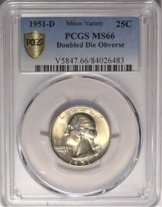 Ddo 1951 - D 25c Pcgs Ms 66 Gem Unc Doubled Die Obverse Washington Quarter Coin
