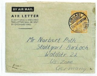 Gold Coast Obuasi Germany Stuttgart Air Letter Cover 1949{samwells - Covers} Cw256