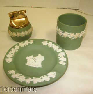 Vintage Wedgwood Cupid & Psyche Smoking Set Table Lighter Ashtray Cup