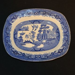 Antique 1908 Buffalo Pottery Small 7 X 6 Plate Dish Platter Blue Willow