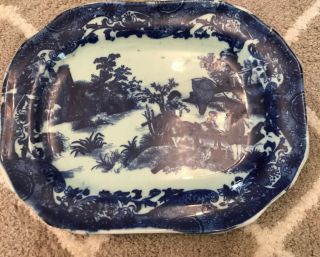 Vintage Victoria Ware Ironstone Flow Blue Large 11”14”platter Children Landscape