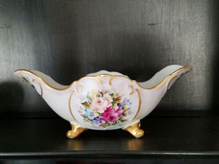 Antique Porcelain Dish Hand Painted Rose Floral Flower Bowl Candy Dish Gold Gilt
