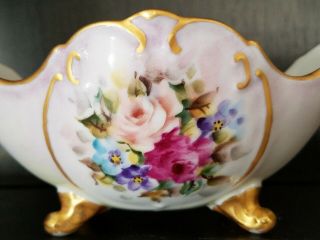 Antique Porcelain Dish Hand Painted Rose Floral Flower Bowl Candy Dish Gold Gilt 2