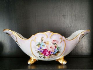 Antique Porcelain Dish Hand Painted Rose Floral Flower Bowl Candy Dish Gold Gilt 3