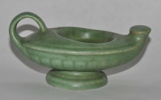 Vintage Camark Art Pottery Genie Aladdin Lamp Candle Holder Matte Green Label