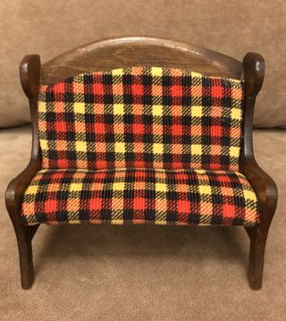 SOFT CORDUROY RED/YELLOW /BLACK UPHOLSTERED COUCH FOR LARGER DOLL HOUSE 2