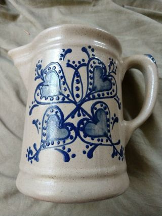 Bbp Beaumont Brothers Pottery 1991 6.  5 " Pitcher Blue Hearts
