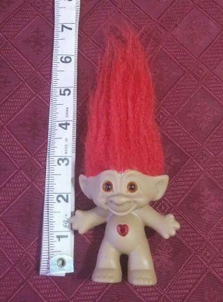 Vtg Ace Novelty Treasure Troll With Red Heart Jewel Red Hair