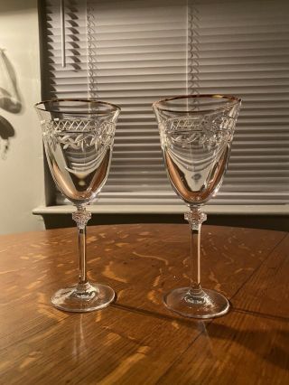 2 Royal Doulton Wellesley Crystal Clear Wine Goblet Gold Rims 7 - 5/8” Glass