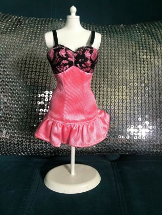 Barbie Doll Clothes Fashions Hot Pink Black Lace Trim Ruffle Hem Cocktail Dress