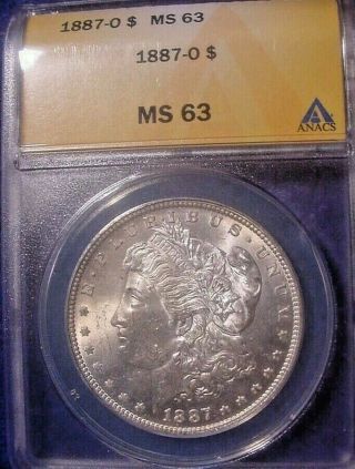 1887 - O Morgan Silver Dollar Ms 63 Slabbed Anacs Toned