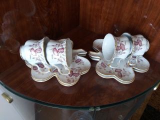 Tea / Coffee Set For 4 Persons,  Cups And Saucers,  Leaves Shaped,  Yusui Porcelain