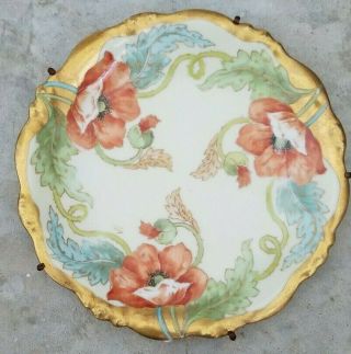 Vintage Antique Limoges France Hand Painted Floral Gold Trim Plate