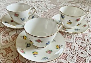 Vintage Crown Staffordshire Tea Cups & Saucers Rose Pansy Pattern England (3)