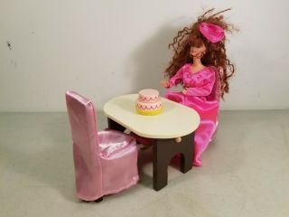 1:6 Scale Wooden Dollhouse Furniture: Dining Table,  2 Chairs & Birthday Cake 2