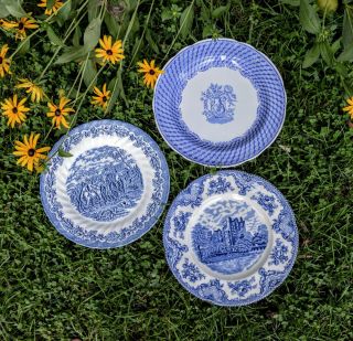 Set Of 3 Blue And White Transferware Plates - Johnson Bros.  Spode,  Royal Wessex