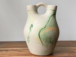 Vintage Nemadji Wedding Vase Pottery Orange Green Swirl