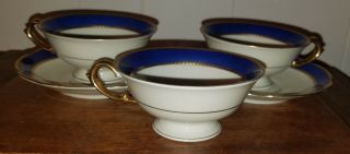 Antique Schwarzenhammer Bavaria Cobalt Blue & Gold Edge Set Of Cups & Saucers