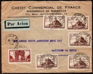 France To Chile Air Mail Cover 1934 Air France Stamp Yv.  260a Marseille