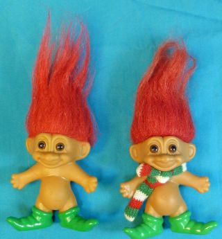 2 Russ 3 Inch Christmas Trolls Scarf Red Hair Green Shoes