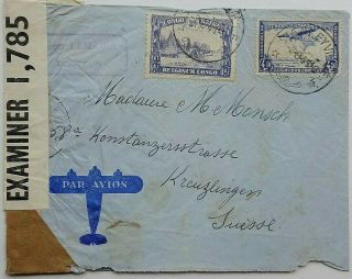 Belgian Congo 1941 Airmail Cover To Switzerland With British Pc 90 Censor Label