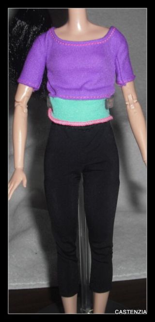 Outfit Barbie Doll Made To Move Purple Green Bright Yoga Shirt Clothing Item