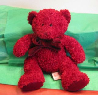 Russ Berrie Plush Animal Stuff Toy 10 " Rosetta Red & Glitter Teddy Bear Bow