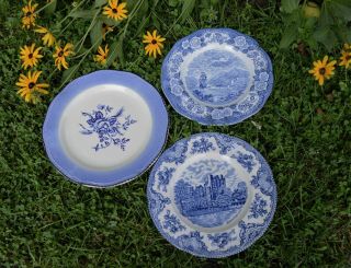 Set Of 3 Blue And White Transferware Plates - Johnson Bros.  Woods & Sons