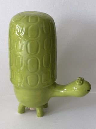 Vintage 1960s Mid Century Modern Art Pottery Lime Green Turtle Money Piggy Bank