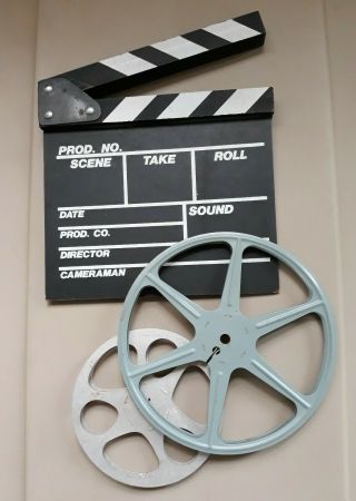 Movie Clapper Board W Film Reels Cut Action Scene Prop Video Home Theater Decor