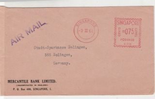 Singapore 1968 Mercantile Bank Ltd Machine Cancel Airmail Stamps Cover R17630