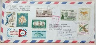 Colombia 1963 Registered Cover With 8 Stamps & K.  L.  M.  Airmail Label