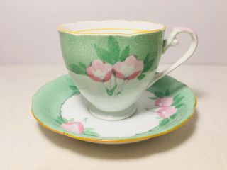 Vintage Royal Grafton Bone China Tea Cup And Saucer Pink And Green/ Floral