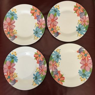 Royal Norfolk 10.  5 " Dinner Plates Colorful Daisy Floral Design Set Of 4