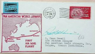 Hawaii 1953 First Flight Pan American Cachet Pilot Signed Cover To Indo China