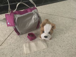 American Girl Pet Bulldog Meatloaf Retired,  Carrying Case,  Bowl And Towel